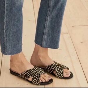 Jenni Kayne Genuine Pony Hair Black and Cream Sandals in great condition